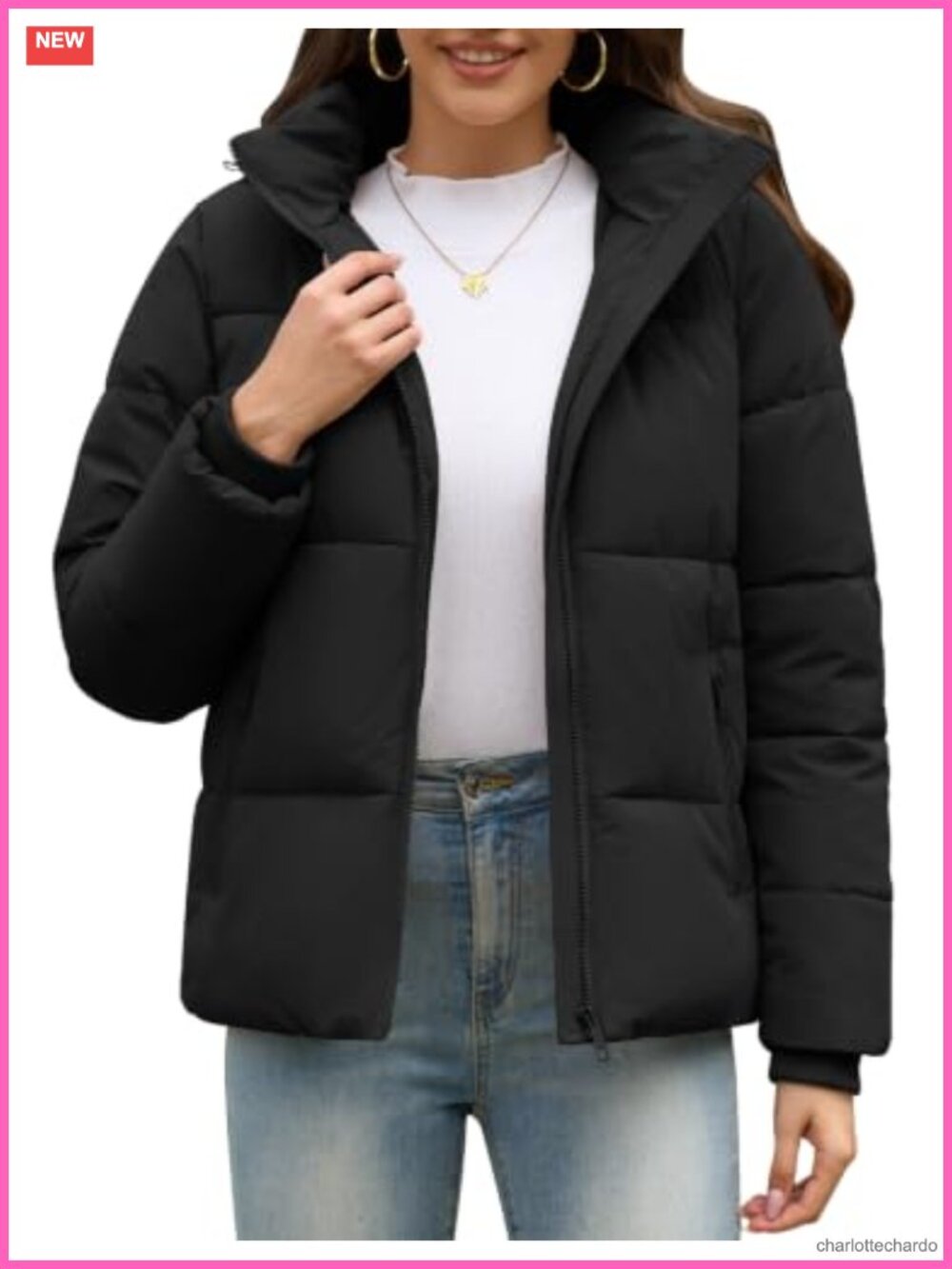 Quilted Cropped Puffer Jacket Water Repellent Detachable Hood Winter Coat